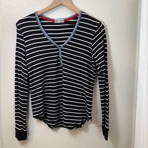 PJ Salvage Lounge Henley Long Sleeve Stripes Medium